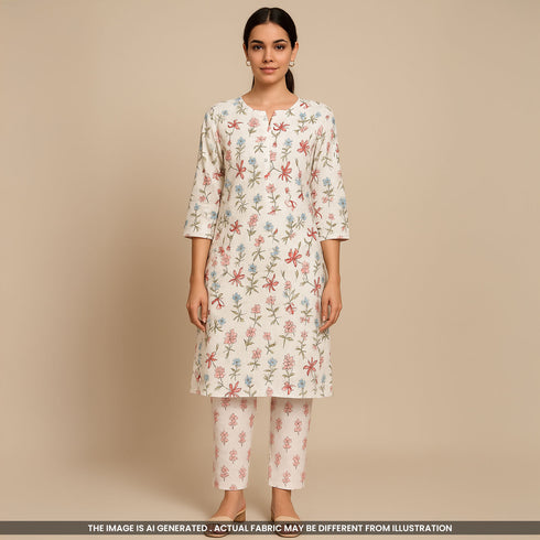 Floral Printed Linen Cotton Fabric- F3810